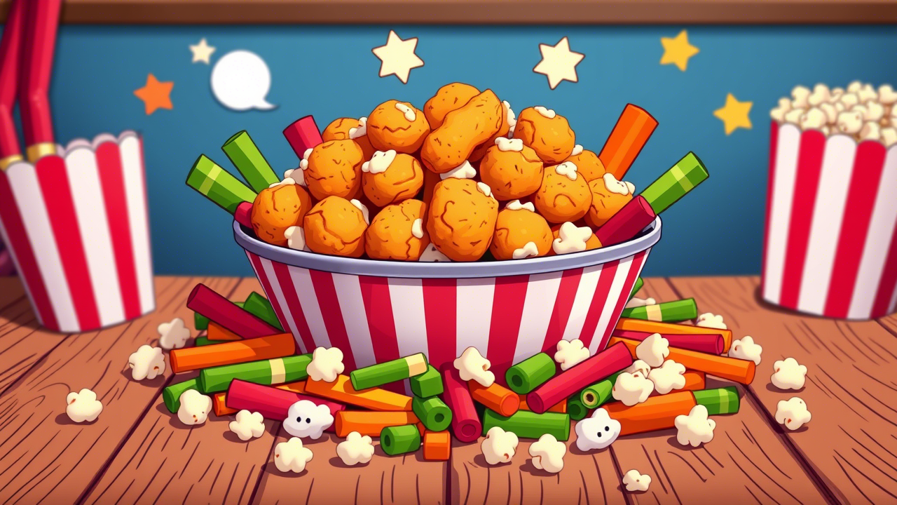 Popcorn Chicken and Veggie Sticks for Movie Night