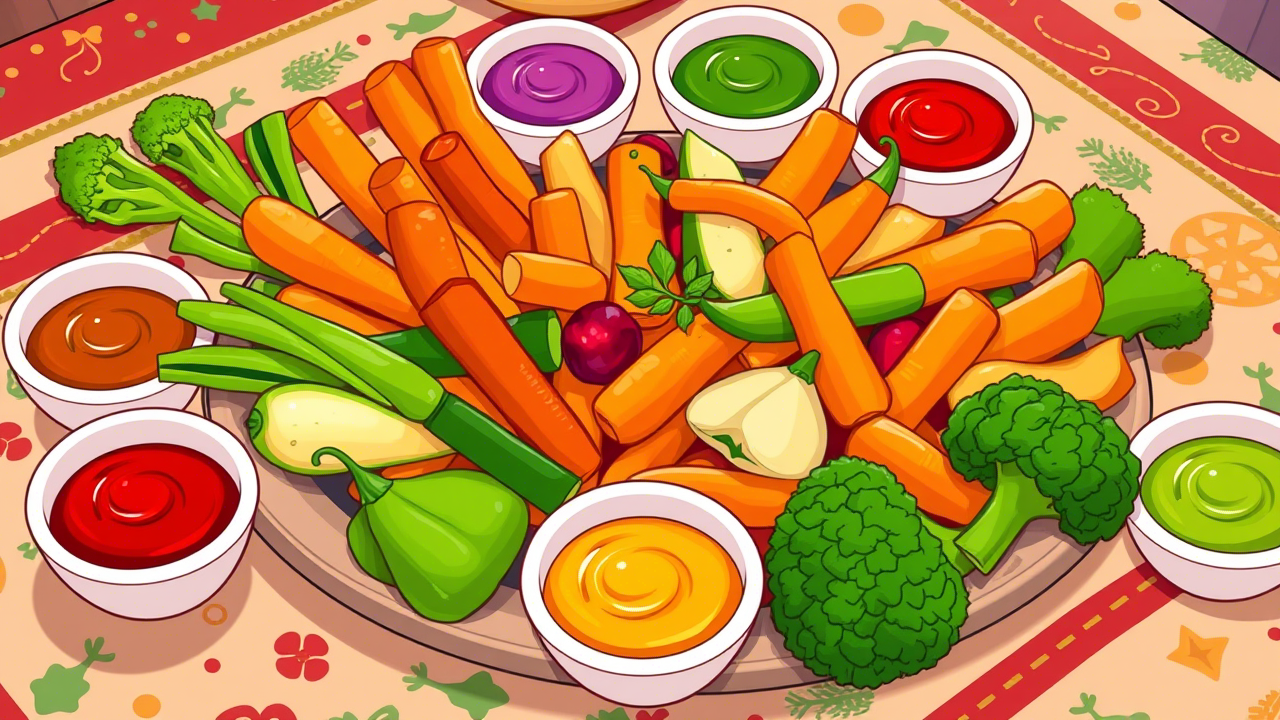 Roasted Veggie Platter with Fun Dips for Holidays